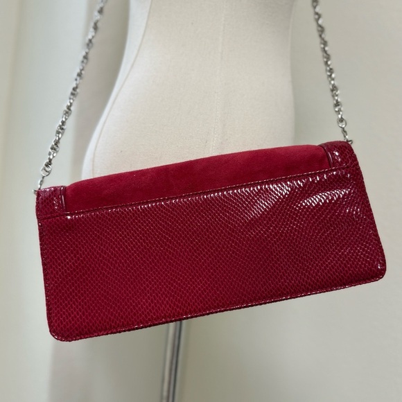 Brand New White House Black Market Burgundy and Silver Leather Crossbody Clutch - Picture 4 of 8